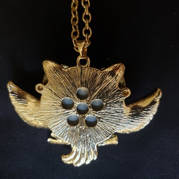 Vintage Costume Necklace Owl Pendant, Long Gold Chain, Owl with Glasses - Picture 5 of 7